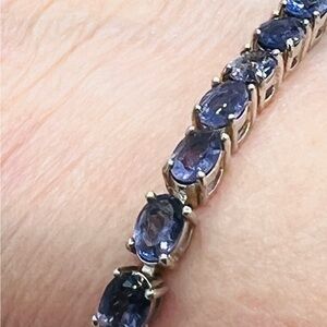RARE! Genuine blue-violet 13.5ctw Iolite tennis bracelet set in rhodium S925.